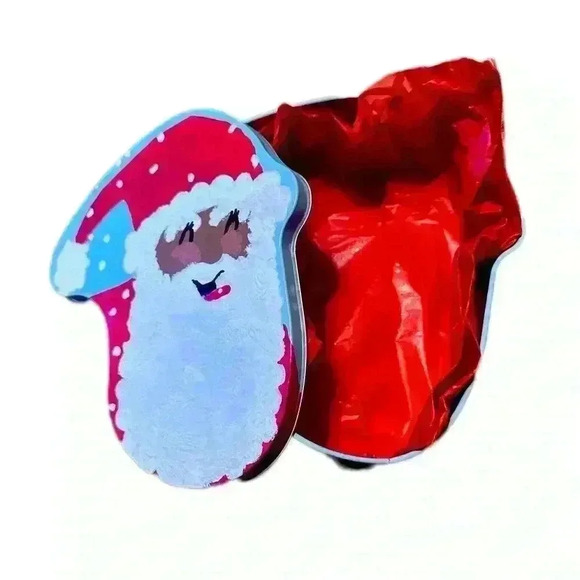 01 Handcrafted Hand painted UpCycled Christmas Santa Tin Blue, Red, White - Picture 6 of 7
